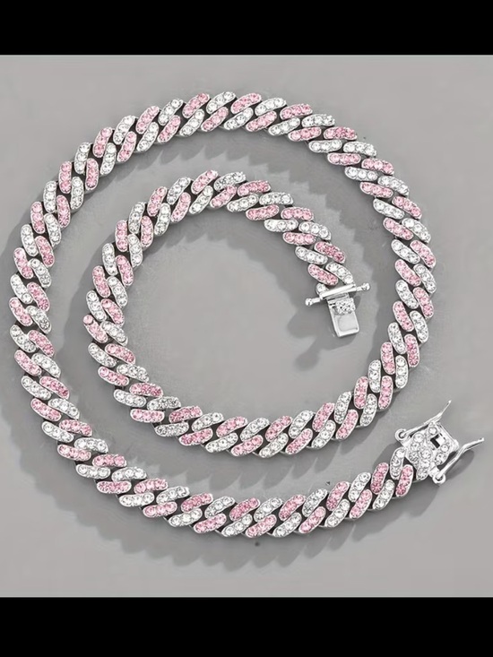 no brand Jewelry - Women's Pink & Silver Cubic Zirconia Cuban Link Necklace